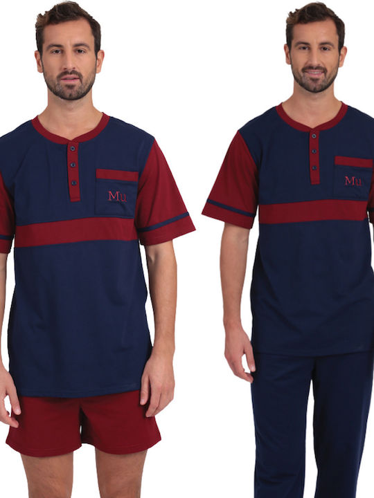 Lydia Creations Men's Summer Cotton Pajamas Set Navy Blue