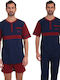 Lydia Creations Men's Summer Cotton Pajamas Set Navy Blue