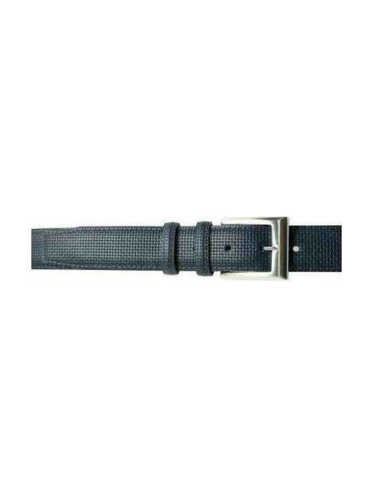 KOUROS-Leather Belt Classic Pompee Stamped-3,5cm-BLUE