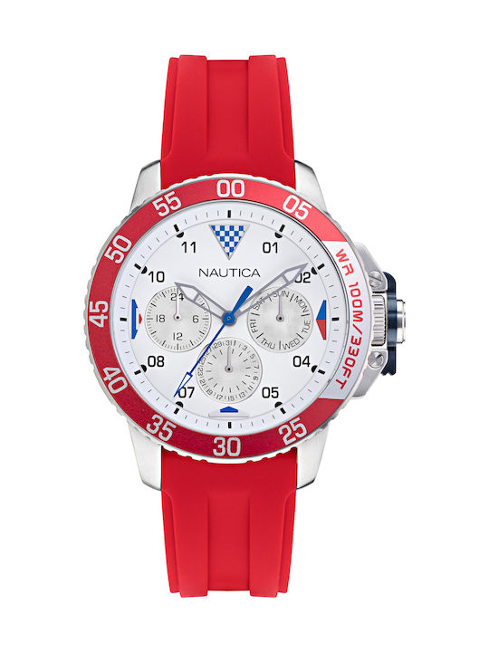 Nautica Bay Ho Watch Battery with Red Rubber Strap