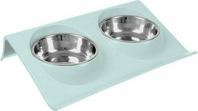 Ανοξείδωτο Μπολ Φαγητού & Νερού για Σκύλο με Βάση 38x15εκ. σε Ασημί χρώμα 2 θέσεων των 350ml 14.5cm