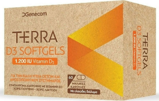 Genecom Terra D3 Softgels Βιταμίνη για Ενίσχυση του Ανοσοποιητικού & την Υγεία των Οστών 1200iu 60 μαλακές κάψουλες