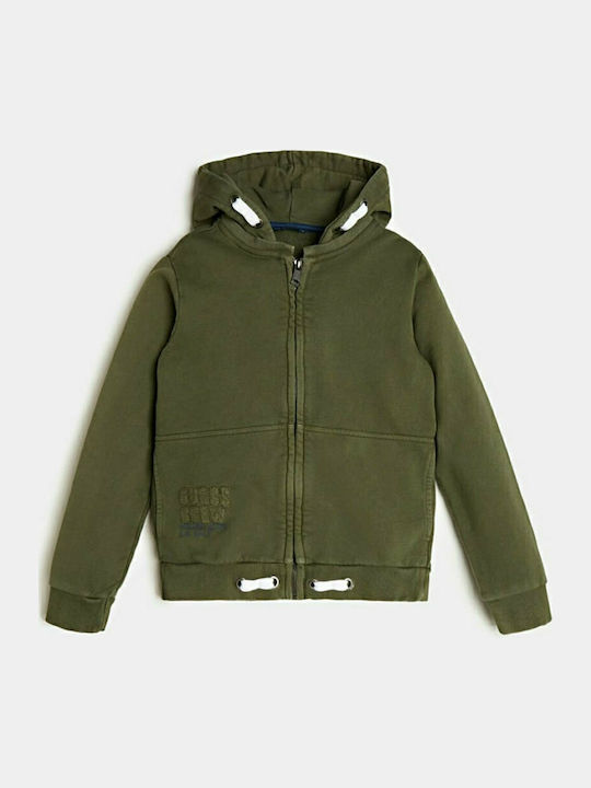 Guess Kids Cardigan Sweatshirts Hooded Green Active