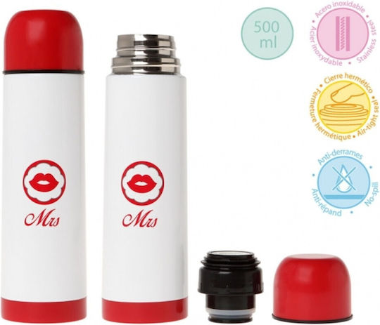 Kiokids Mrs Μπουκάλι Θερμός Ανοξείδωτο 500ml Λευκό με Καπάκι-Κύπελλο