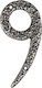 Roline House Number 9 Sign Silver 10cm Antique