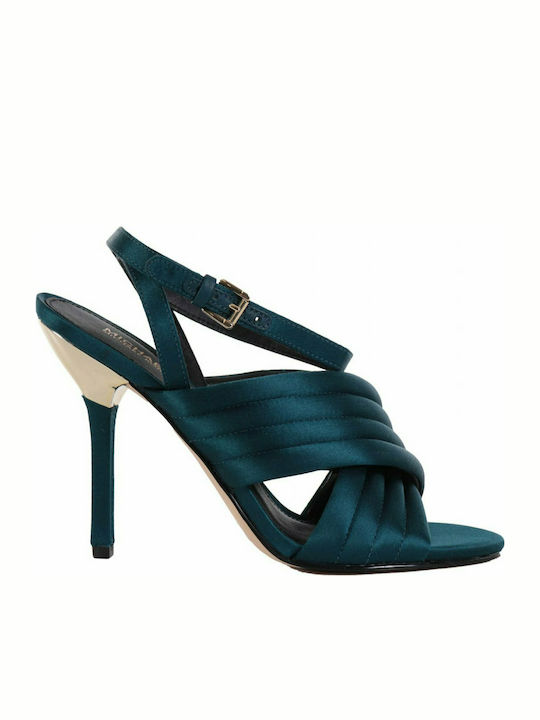 Michael Kors Leather Women's Sandals 40S1ROHA2D with Ankle Strap Navy Blue with Thin High Heel