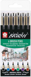 Sakura Pigma Brush Markere de Proiectare Multicolor 6buc