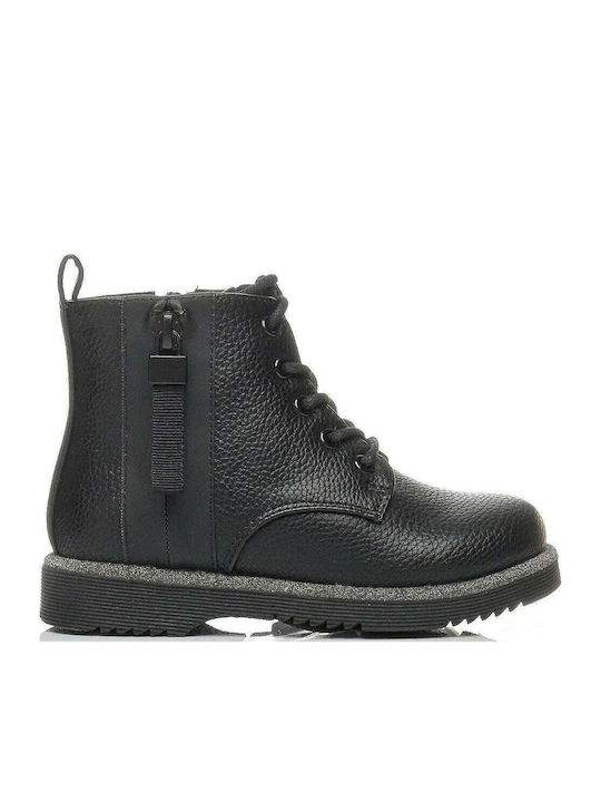 Lederne Kinderstiefel mit Reißverschluss Schwarz