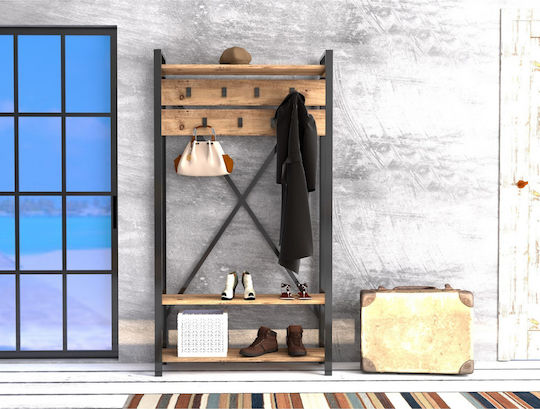 Entry Furniture with Hanger & Shoe Rack Natural / Black 90x34x180cm