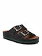 Air Bag Med Leather Women's Flat Sandals Black