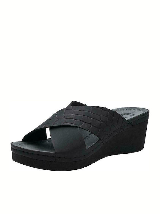 Fild Anatomic Mallorca 2102 Anatomic Women's Leather Platform Wedge Sandals Black