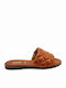 Leather Women's Flat Sandals in Tabac Brown Color