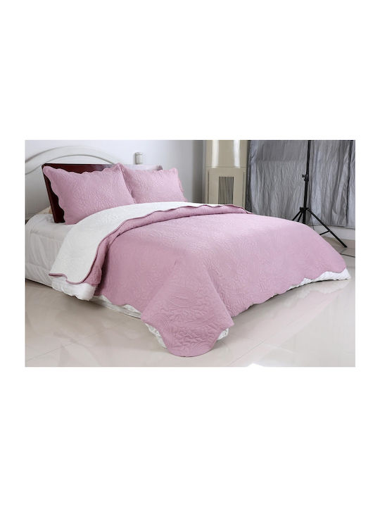 Silk Fashion Pinksonic Σετ Κουβερλί Υπέρδιπλο Βαμβακερό Pink / Cream 220x240cm