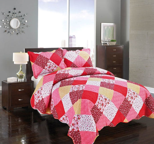 Silk Fashion Pinksonic Set Coverlet Queen Size Cotton Red 220x240cm 3pcs