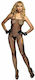 Leg Avenue Bodystocking Sexy Plasă Cu Bretele Deschise Cu Părți Laterale Deschise Și Fără Chilot Negru