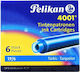 Pelikan 4001 6 Ανταλλακτικά Μελάνια για Πένα Τιρκουάζ