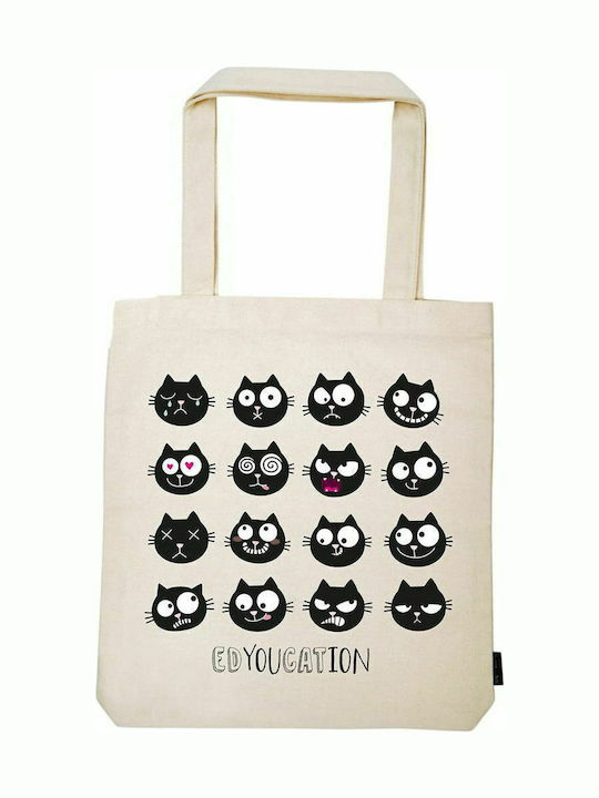 Moses Cat Edyoucation Cotton Shopping Bag in Beige color