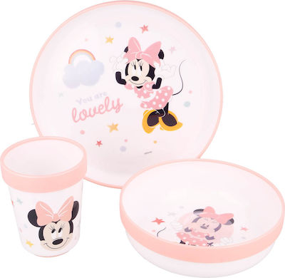 Stor Set Essgeschirr Minnie Mouse aus Kunststoff mit rutschfester Basis Rosa 3Stück