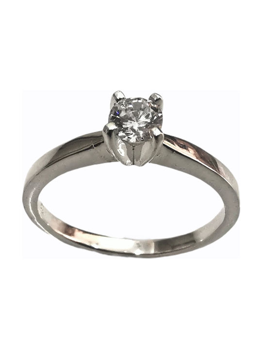 Silver solitaire ring with white cubic zirconia