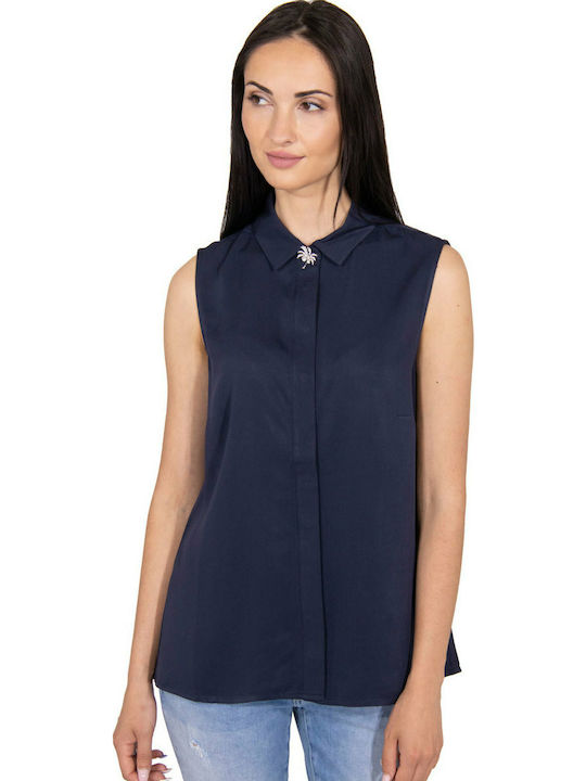 Guess Madinah Women's Monochrome Sleeveless Shirt Navy Blue