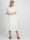 Axel 1403-1504 Καλοκαιρινό Midi Σεμιζιέ Φόρεμα Λευκό