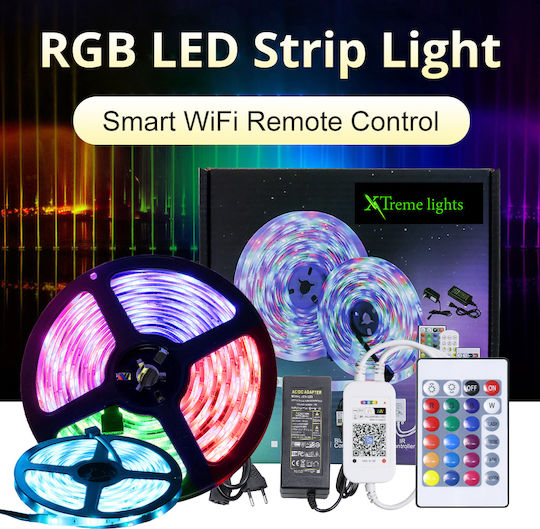 Smart Ταινία LED Wi-Fi 12V RGB Φως 10m Τύπου SMD5050 με Τροφοδοτικό, Τηλεχειριστήριο & WiFi Controller