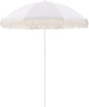 HomeMarkt Foldable Beach Umbrella with 8 Fiberglass Ribs & Tassels Diameter 2m White