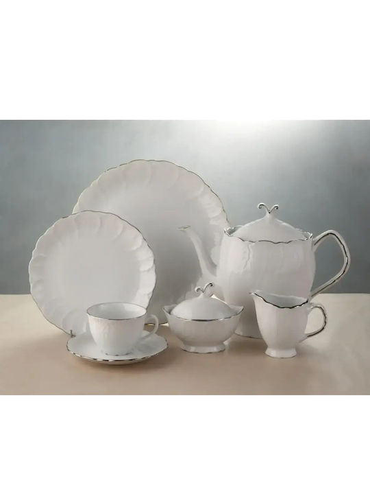 Cryspo Trio Jasmine Platin Tea Set with Cup Porcelain White 9pcs