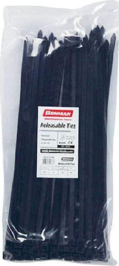 Benman Δεματικά Καλωδίων Πλαστικά 370mmx7.6mm σε Μαύρο χρώμα (100τμχ) (70892)