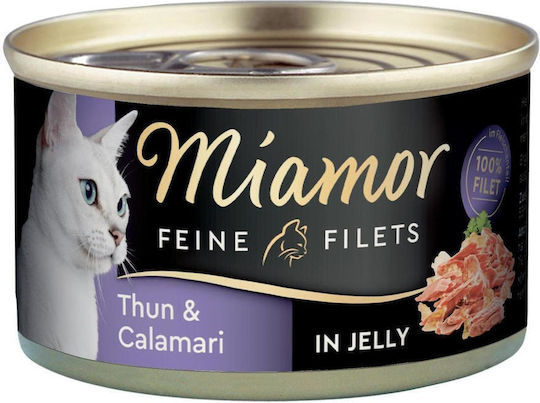 Miamor Feine Filets Jelly Wet Food for Adult Cats in Cans with Squid and Tuna 100gr