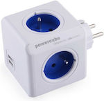 Allocacoc PowerCube 4 Θέσεων με 2 USB Χωρίς Καλώδιο Μπλε