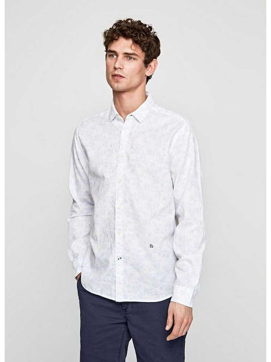 Pepe Jeans Men's Shirt Long Sleeve Floral White