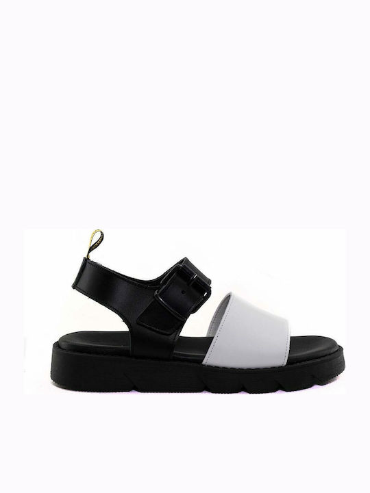 Leather Women's Flat Sandals Anatomic with Strap in White Color