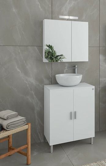 Drop Roma 80 Top Countertop with Sink & Mirror Glossy Lacquer L80xW39xH80cm White