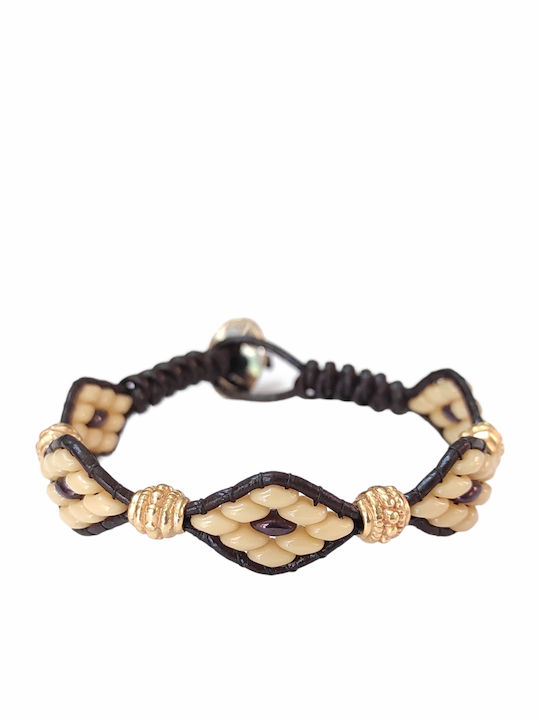 Bracelet with super duo beads, dark brown-beige,, 17,5cm.