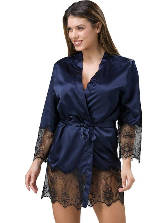 Luna Women's Satin Robe Navy Blue