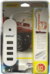 Andowl Хъб 4 USB 2.0 Порта с USB-A Връзка Бял