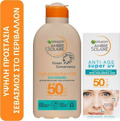 Garnier Ambre Solaire Ocean Protect High Protection Milk SPF50 200ml & Anti Age Super UV Face Cream SPF50 50ml