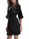 Luna Damen Satin Robe Schwarz 5803