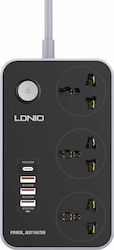 Ldnio Steckdosenleiste 3 Steckdosen mit Schalter, 3 Steckplätze USB und Kabel 2m Schwarz