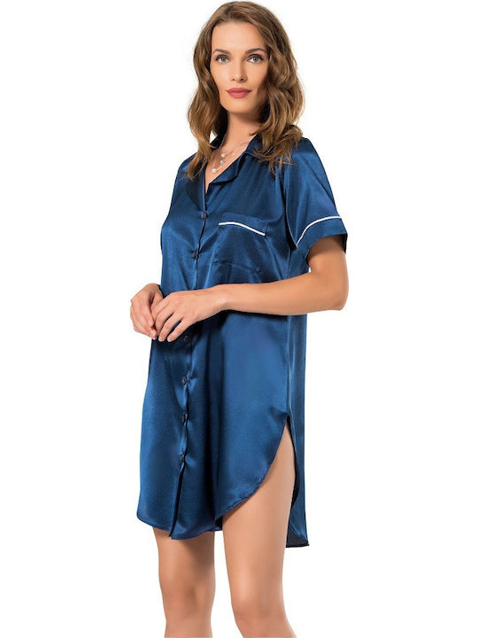 Moongirl Sommer Satin Damen Nachthemd Blau