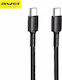 Awei CL-71T Braided USB 2.0 Cable USB-C Male - USB-C 30W Black 1m