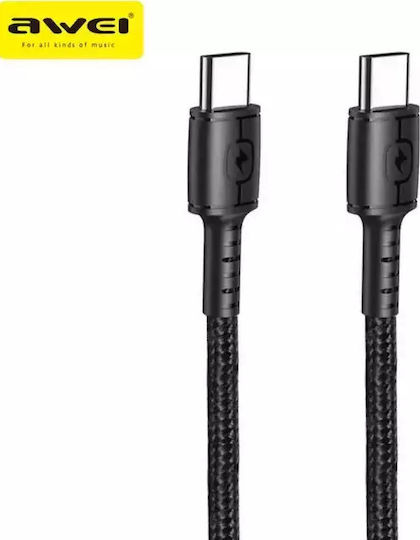 Awei CL-71T Braided USB 2.0 Cable USB-C Male - USB-C 30W Black 1m