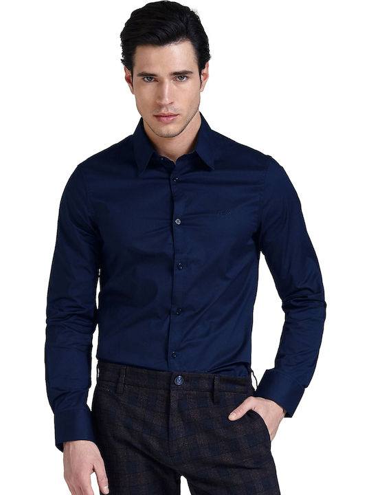 Guess Men's Shirt Long Sleeve Cotton Navy Blue