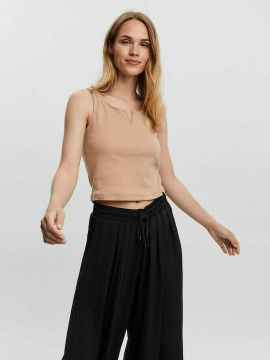 Vero Moda Top de Damă de Vară Crop din Bumbac fără Mâneci cu Decolteu în V Bej