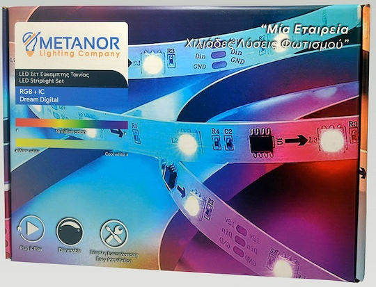 Metanor Smart Ταινία LED 12V RGB Φως 5m Τύπου SMD5050 με Τροφοδοτικό & Τηλεχειριστήριο