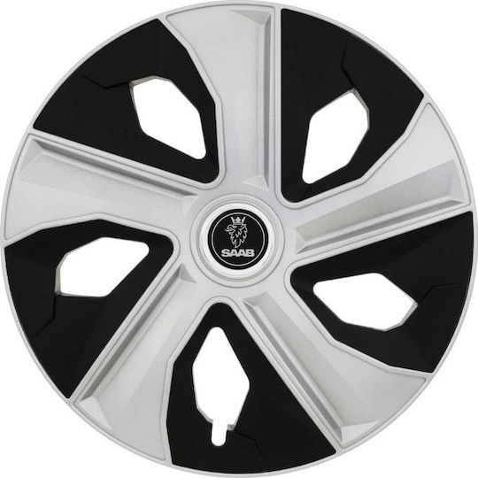 Jestic Car Hubcap Set Luna Ring Mix with Saab Emblem 15" 4pcs Silver