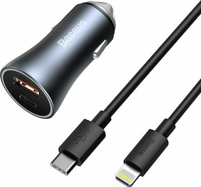 Baseus Autoladegerät Gray Schnellladung mit Anschlüssen: 1xUSB 1xType-C inklusive Kabel Blitzschlag