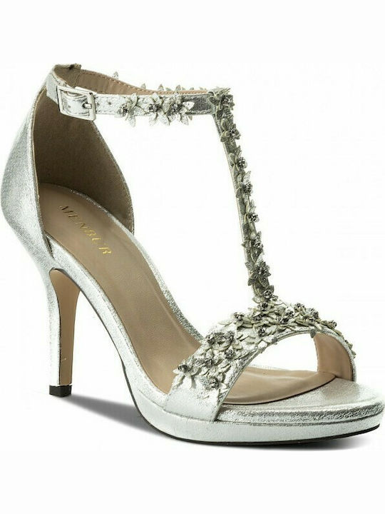 Menbur Stoff Damen Sandalen in Silber Farbe