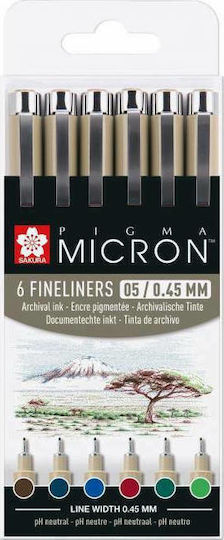 Sakura Sakura Pigma Micron Μαρκαδόροι Σχεδίου 0.45mm Σετ 6 χρώματα